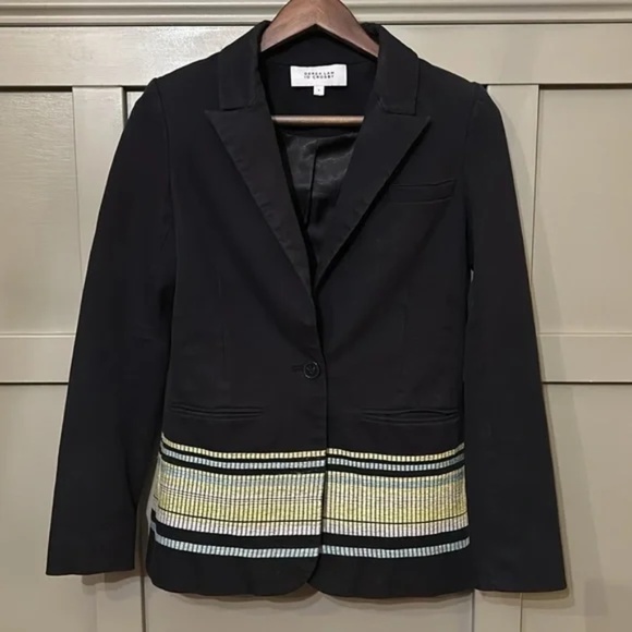 Derek Lam 10 Crosby Embroidered Hem Blazer Jacket Black Stretch Cotton Size 0 - Picture 5 of 12
